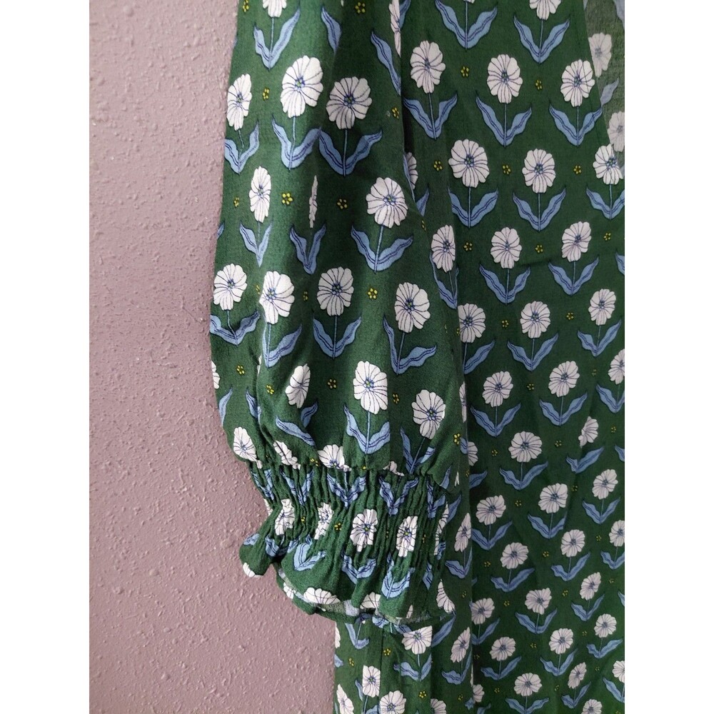 Boden Dress Women's US 12R Long Green Blue Floral Maxi Viscose Side Pockets - Picture 2 of 12